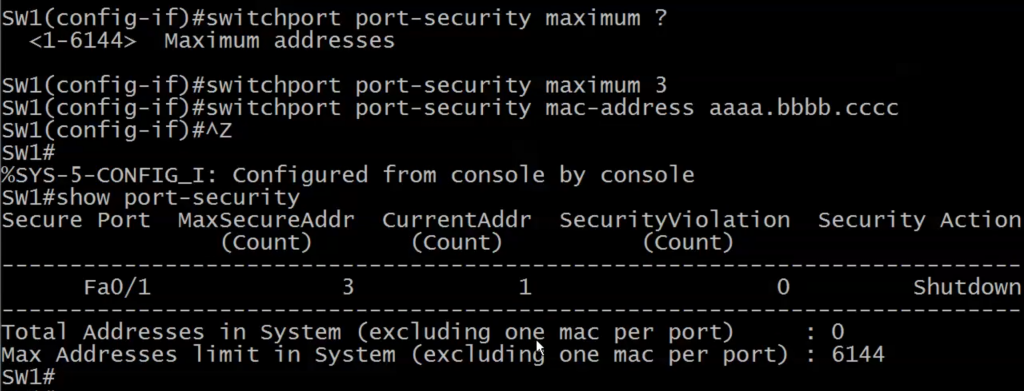 switchport port security mac address sticky