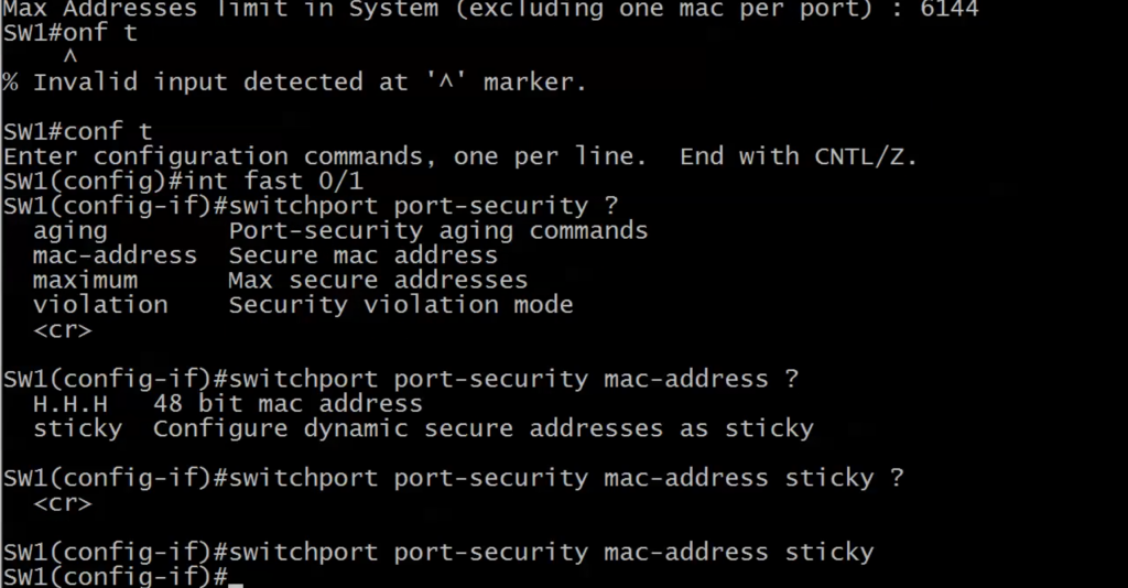switchport port security mac address